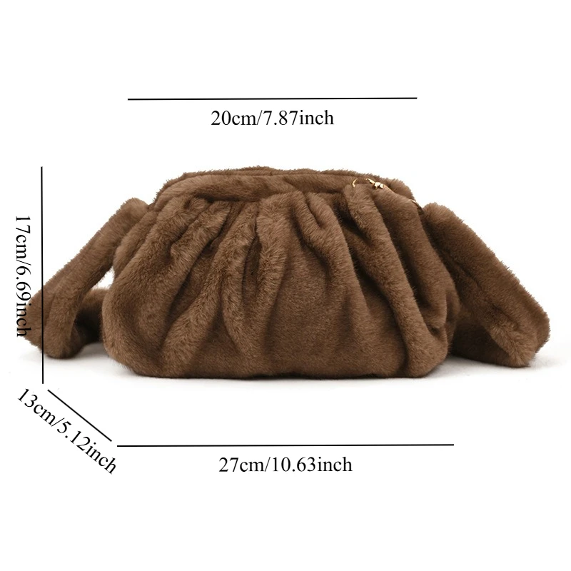 Faux Fur Shell Crossbody Bag Trendy Wrinkle Design Women Shoulder Bag for Autumn Winter Fashion Plush Clutch Bag - Image 6