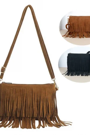 Vintage Tassel Crossbody Bags, Women's Versatile Shoulder Bag, Boho Style Fringe Square Purse, Ladies Handbags For Gift