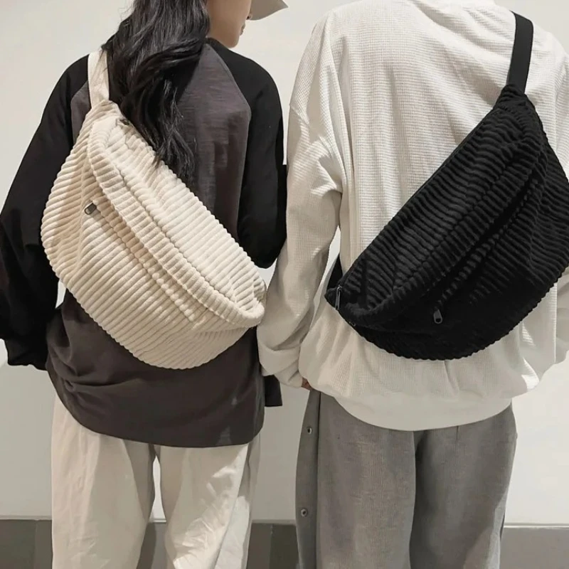 Large Capacity Waist PacksWomen Shoulder Crossbody Bags Casual Fanny Pack Simple Phone Purse Corduroy Ladies Banana Bag