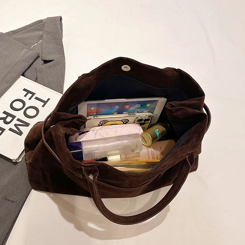 New retro commuting bag, suede tote design single shoulder bag, autumn and winter large capacity handbag - Image 2