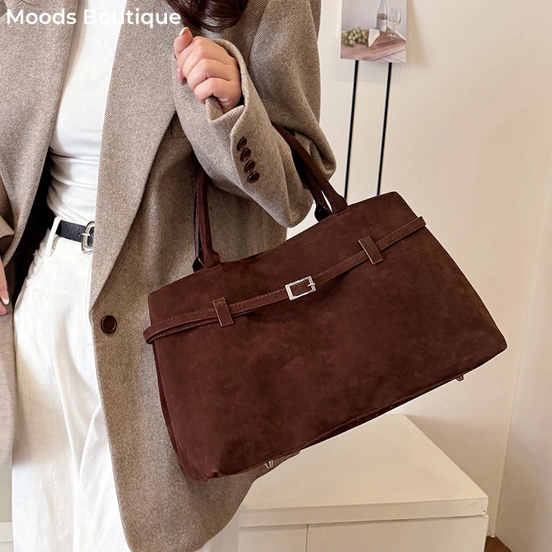 New retro commuting bag, suede tote design single shoulder bag, autumn and winter large capacity handbag - Image 3