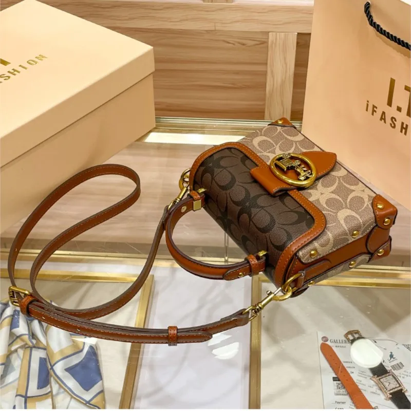 New minimalist and fashionable small handbag, contrasting color women's bag, high-end carriage crossbody bag, portable box bag - Image 5