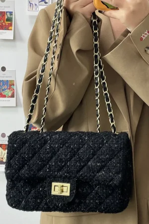 New autumn and winter fashion woolen diamond grid chain bag for women, single shoulder crossbody bag, fashionable handbag