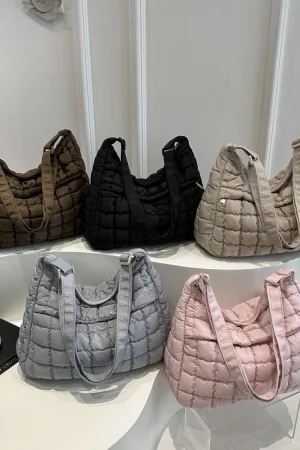 2025 New Quilted Puffer Shoulder Bag for Women Large Capacity Tote Sling Bag Fashion Casual Crossbody Satchel Bag Female Handbag