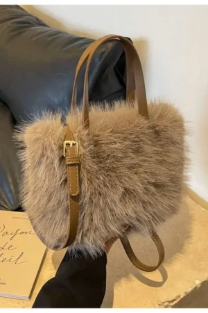Fashion Faux Fur Ladies Shoulder Bag Soft Fluffy Female Crossbody Bag Handbag Square Luxury Tote Bag for Women