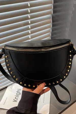 Retro Rivet Crossbody Bag for Women Solid Color Large Capacity Versatile Chest Bags Soft Leather Traveling One Shoulder Bags
