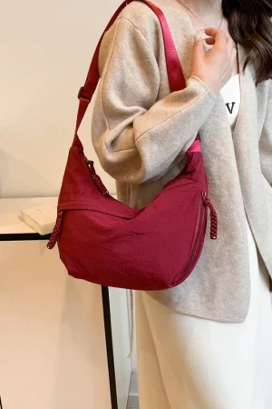 Single Shoulder Bag Women's Solid Color Trendy Personality Daily Simple Dumpling Bag Versatile Nylon Crossbody Bag