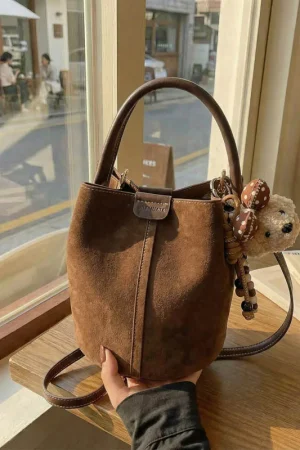 New Korean Style Simple Crossbody Bag Women Retro Matte Shoulder Bag Comfortable and Versatile Texture Casual Handle Bucket Bag