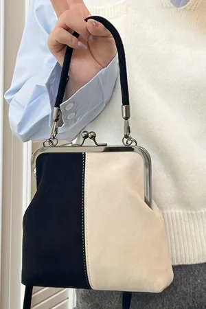 Vintage Mini Crossbody Bag with Lock. Detachable Strap, Retro Houndstooth Pattern. Perfect Gift for Work & Everyday Use.