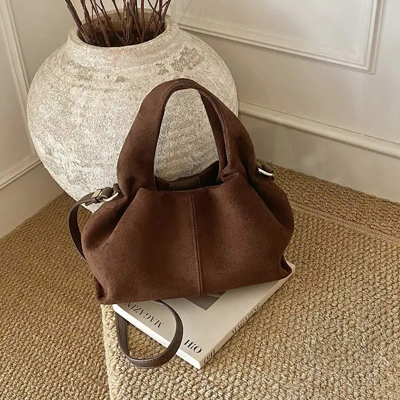 French Cloud Dumpling Bag Brand Design Frosted Bag New Fashion Handbag Lunch Box Bag Retro Magnetic Clasp Shoulder Crossbody Bag